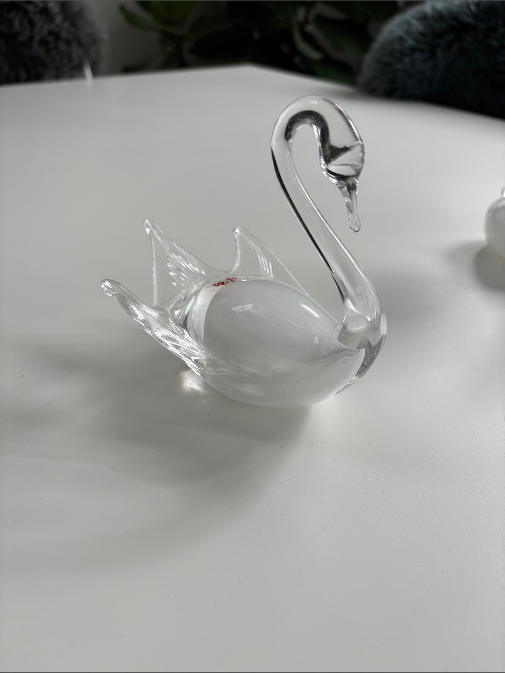 Finnish STUDIO LASI Clear and White Glass Swan Figurine
